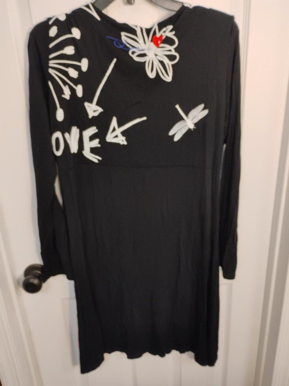 Desigual XL Black Dragonfly Floral Tie Long Sleeve Dress - Picture 2 of 4